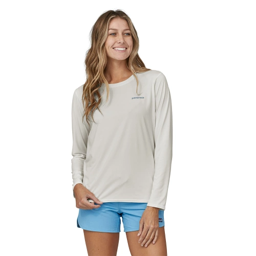 Damska Koszulka Patagonia W's L/S Cap Cool Daily Graphic Shirt - Waters - Boardshort Logo Light Plume Grey: White